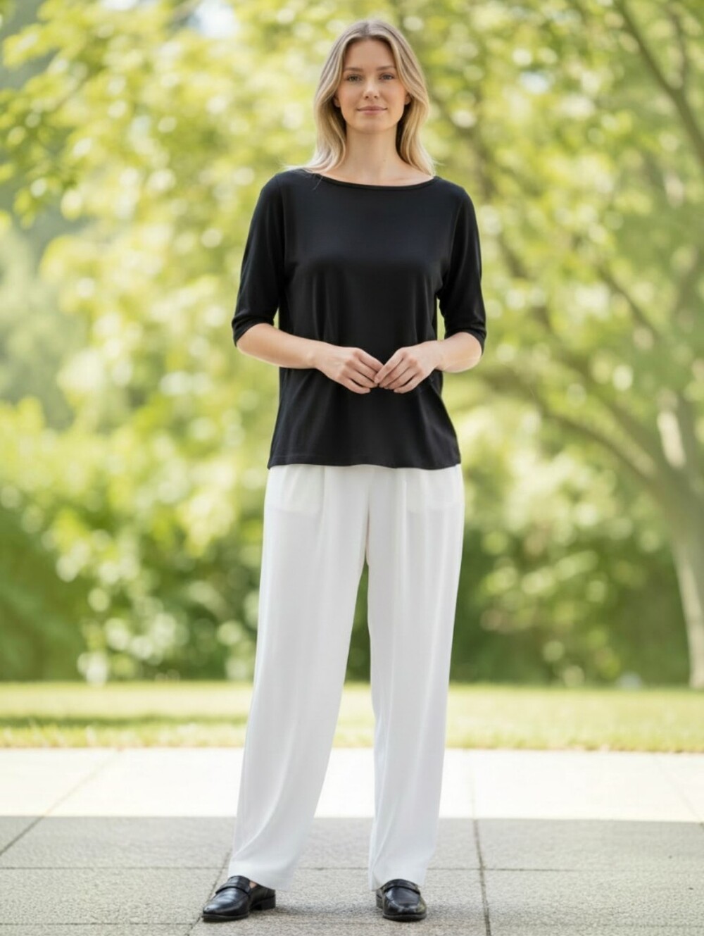 Ann Taylor 3/4 Sleeve Ponte Knit Size XL Black Boatneck Blouse Professional EUC